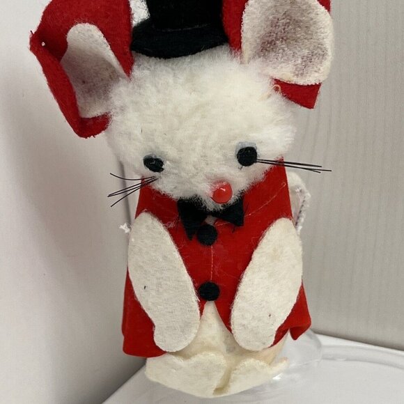 Vintage Christmas White Red Flocked Felt Mouse Mice Tree Ornaments Made in Japan - Picture 10 of 16